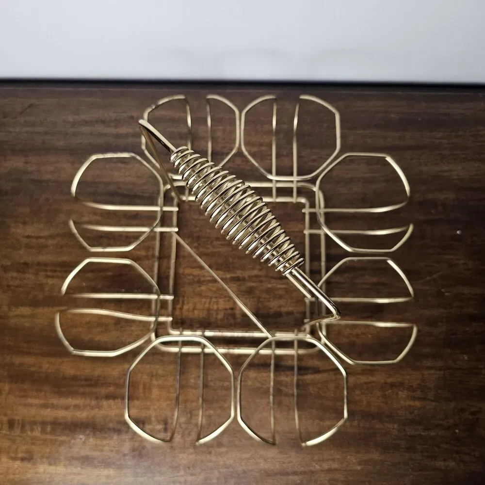 Vintage Mid-Century Modern Gold Metal Barware Caddy 8 Cocktail Glass Carrier